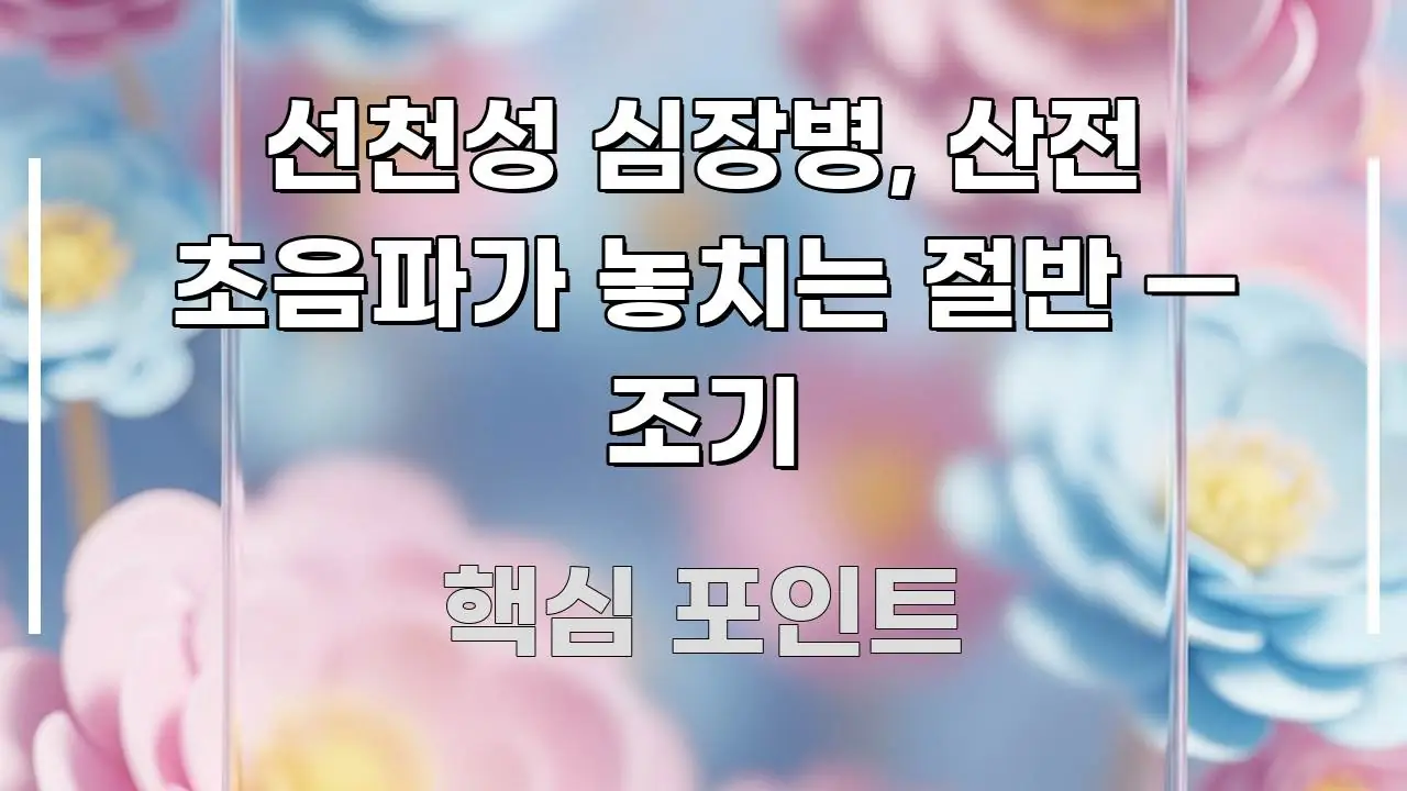 선천성 심장병, 산전 초음파가 놓치는 절반 — 조기 쉽게 읽히는 정보 전달형 표지 이미지 - 활용 예시 이미지